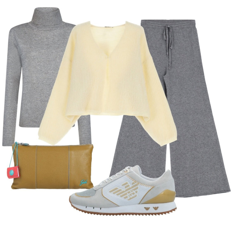 Outfit donna - Il cardigan e il dolcevita. Stile Sporty chic per Tutti i giorni. Abbinamento con sneakers, borse a mano, pantaloni, cardigans, maglieria.