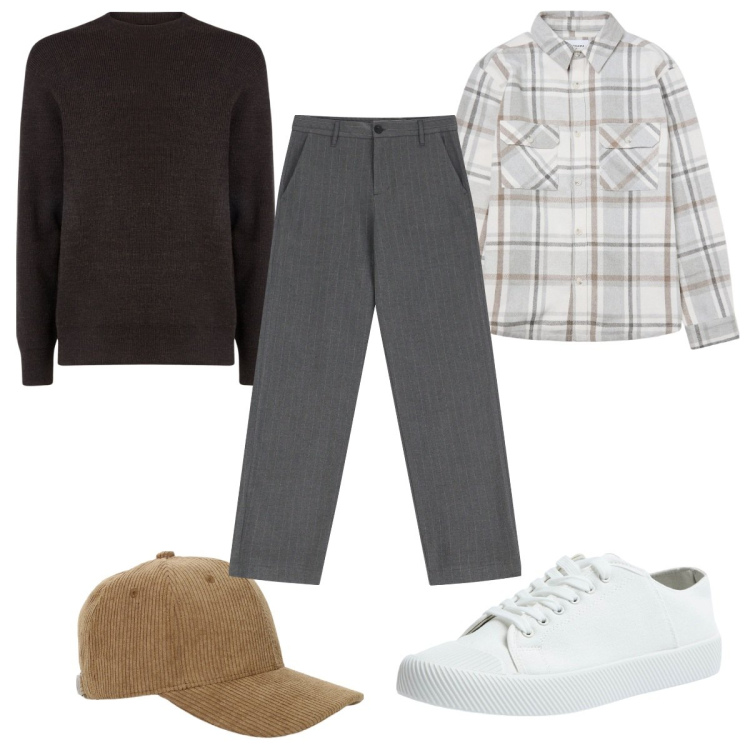 Outfit uomo - Total look #2037975. Stile Trendy per Tutti i giorni. Abbinamento con sneakers, cappotti, cappelli, pantaloni, maglieria.