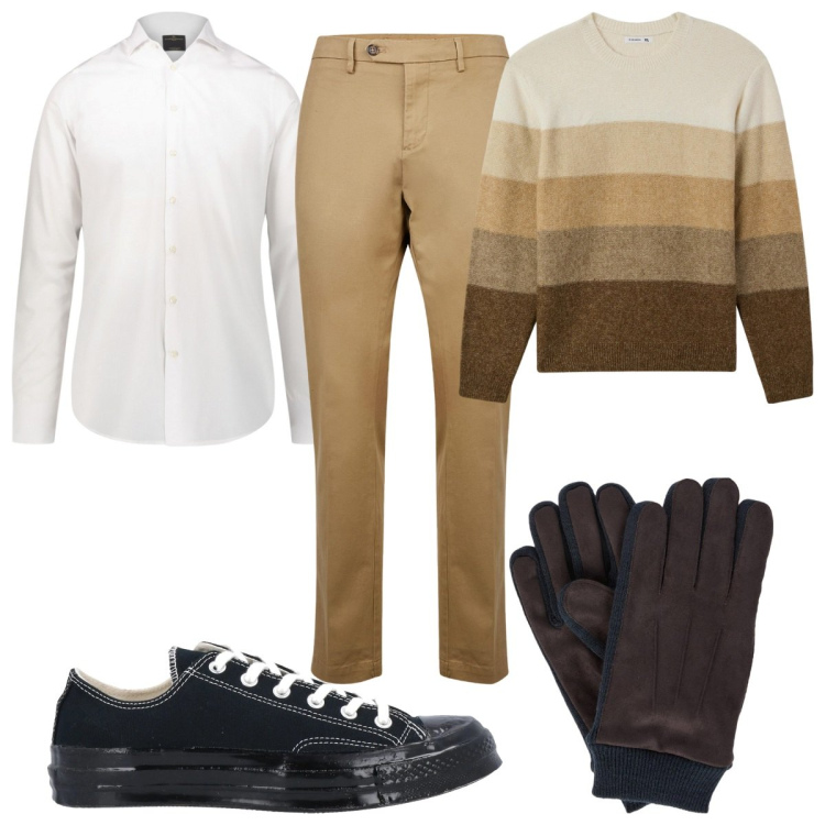 Outfit uomo - Total look #2037978. Stile Trendy per Tutti i giorni. Abbinamento con sneakers, maglieria, camicie, pantaloni chino, guanti.