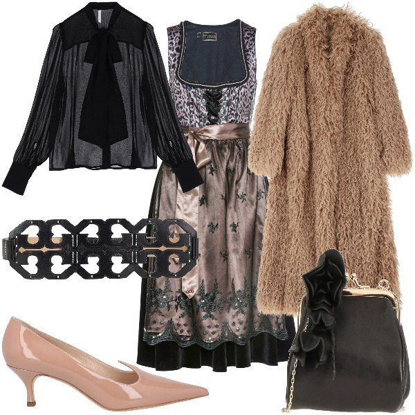 Outfit donna - Total look #2038016. Stile Etnico per Serata fuori. Abbinamento con vestiti, décolleté, borse a tracolla, cinture, camicie, cappotti.