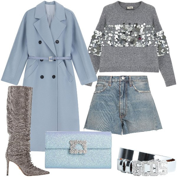 Outfit donna - Total look #2038025. Stile Trendy per Serata fuori. Abbinamento con stivali, shorts, borse a mano, cinture, cappotti, pullovers.