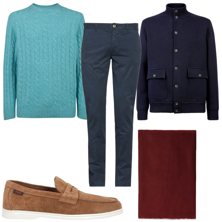 Outfit uomo - Total look #2038032. Stile Trendy per Tutti i giorni. Abbinamento con scarpe stringate, pantaloni, sciarpe, maglieria, giacche.