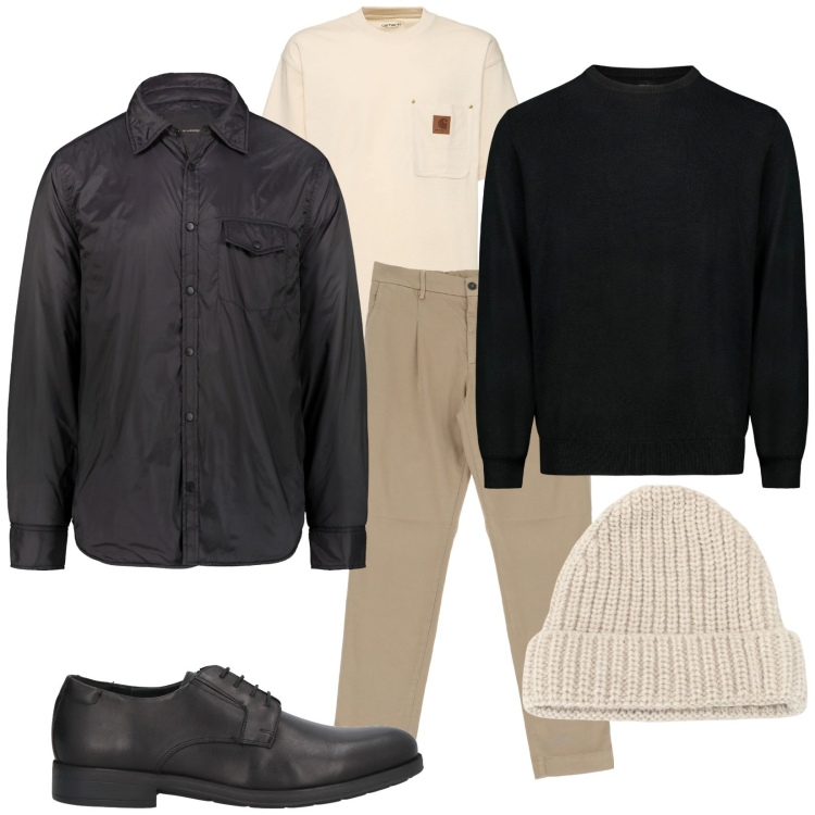 Outfit uomo - Comfort feat. Stile Casual per Tutti i giorni. Abbinamento con scarpe stringate, pantaloni chino, berretti, giacche, maglieria, t-shirt.