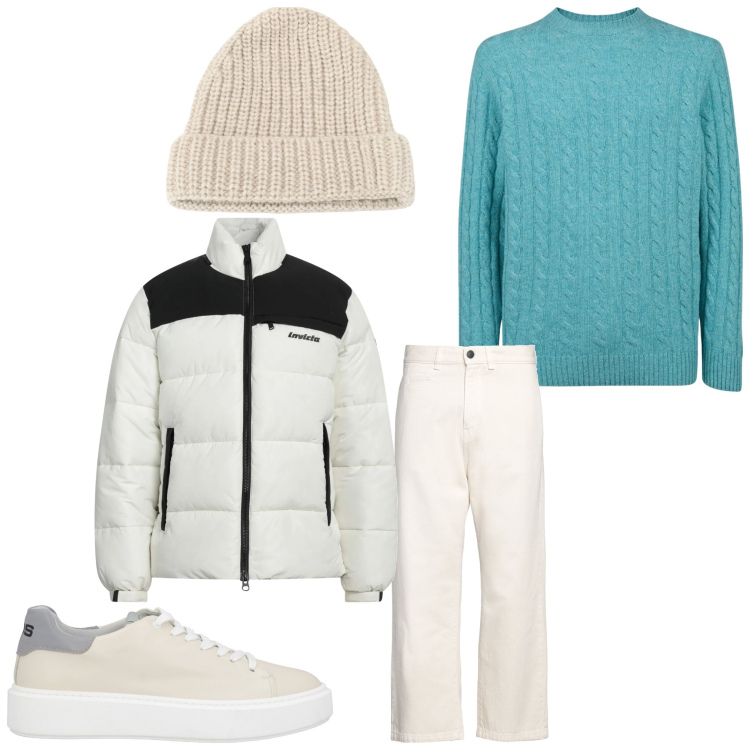 Outfit uomo - Sono pronto. Stile Casual per Tutti i giorni. Abbinamento con jeans dritti, piumini, sneakers, berretti, maglieria.