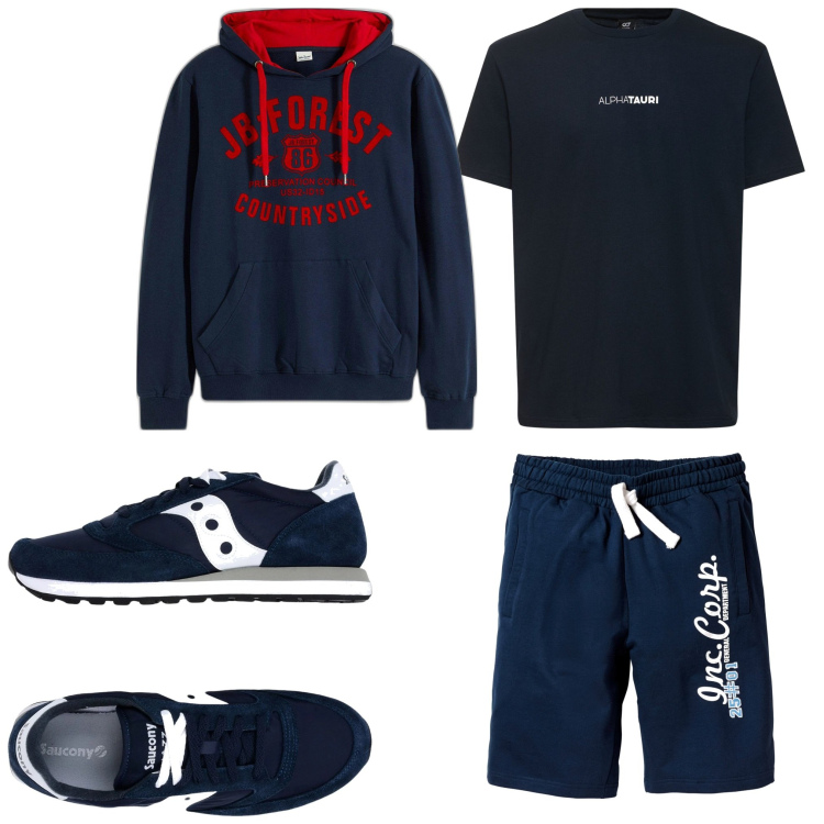 Outfit uomo - Cardigan e cravatta. Stile Casual per Sport. Abbinamento con bermuda, felpe con cappuccio, sneakers, t-shirt.