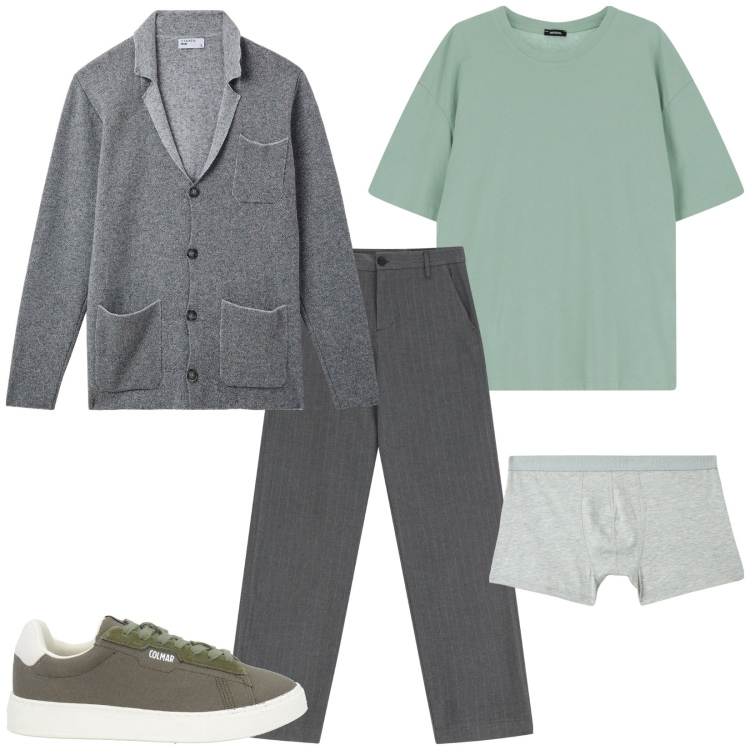 Outfit uomo - Easy office. Stile Casual per Ufficio. Abbinamento con sneakers, giacche, boxer, t-shirt, pantaloni.