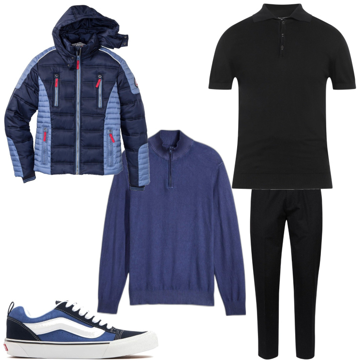 Outfit uomo - Nero blu. Stile Casual per Tutti i giorni. Abbinamento con giacche, maglieria, pullovers, pantaloni, sneakers.