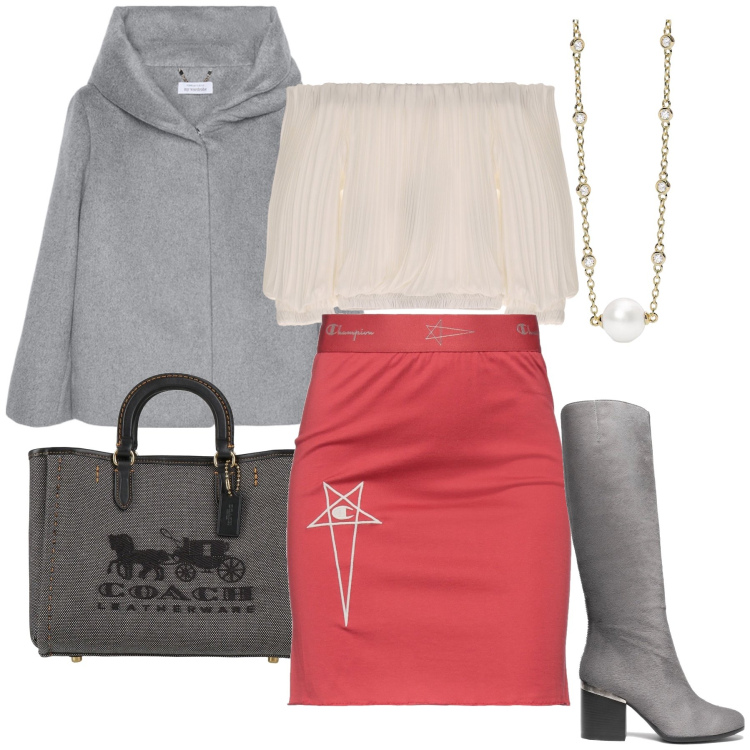 Outfit donna - Spalle scoperte. Stile Trendy per Tutti i giorni. Abbinamento con stivali, minigonne, borse a mano, collane, top, cappe.