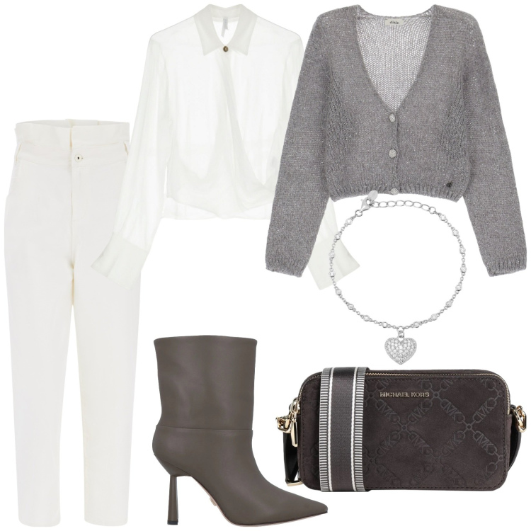 Outfit donna - Total look #2038122. Stile Chic per Tutti i giorni. Abbinamento con stivaletti, borse a tracolla, braccialetti, camicie, jeans, cardigans.