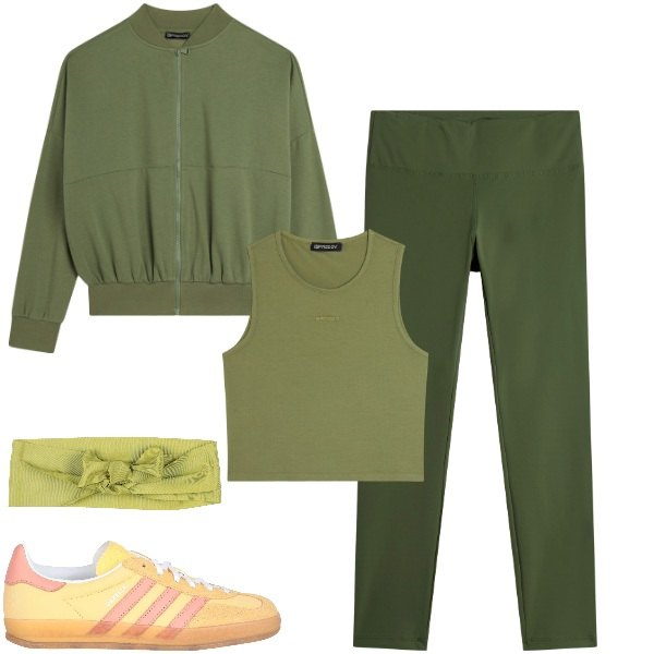 Outfit donna - Back to gym. Stile Sporty chic per Sport. Abbinamento con sneakers, sciarpe, felpe, leggings, top.