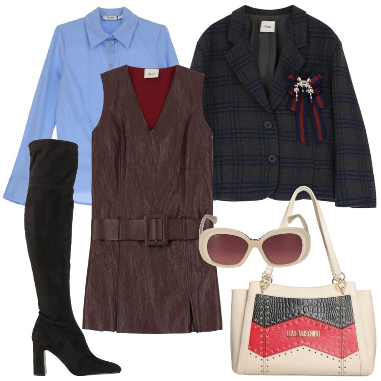 Outfit donna - Ricordi anni \'70. Stile Vintage retrò per Tutti i giorni. Abbinamento con stivali sopra il ginocchio, borse a spalla, camicie, vestiti corti, blazer, occhiali da sole.