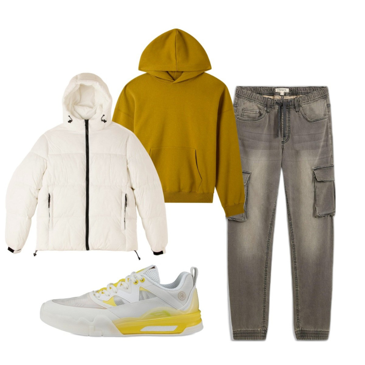 Outfit uomo - Total look #2038172. Stile Casual per Tutti i giorni. Abbinamento con jeans slim fit, piumini, felpe con cappuccio, sneakers.