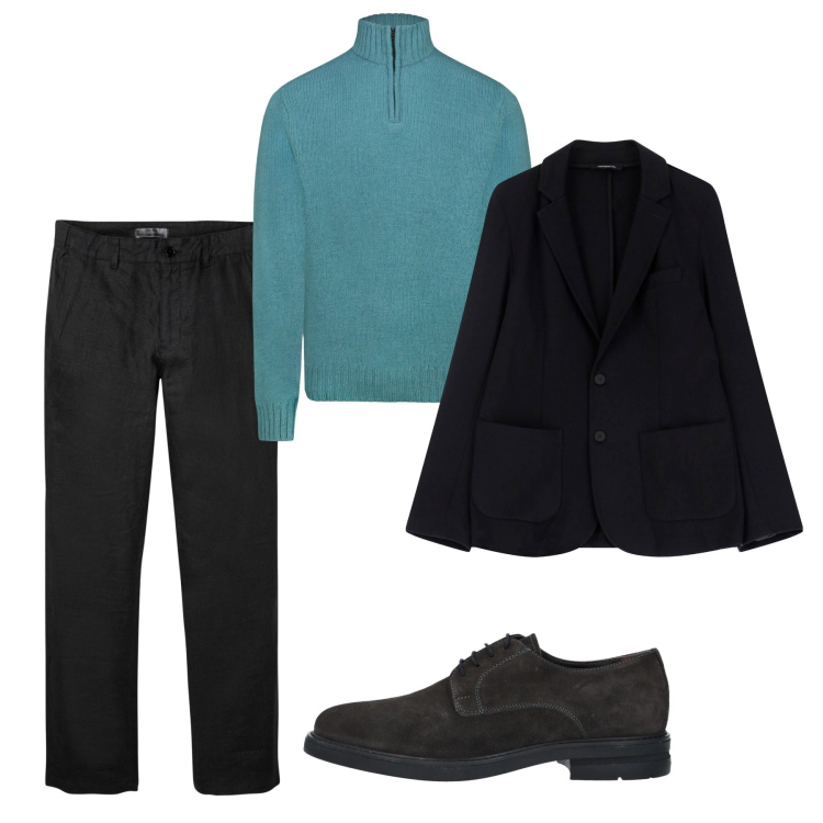 Outfit uomo - Tourquoise. Stile Casual per Serata speciale. Abbinamento con pantaloni, scarpe stringate, giacche, maglieria.