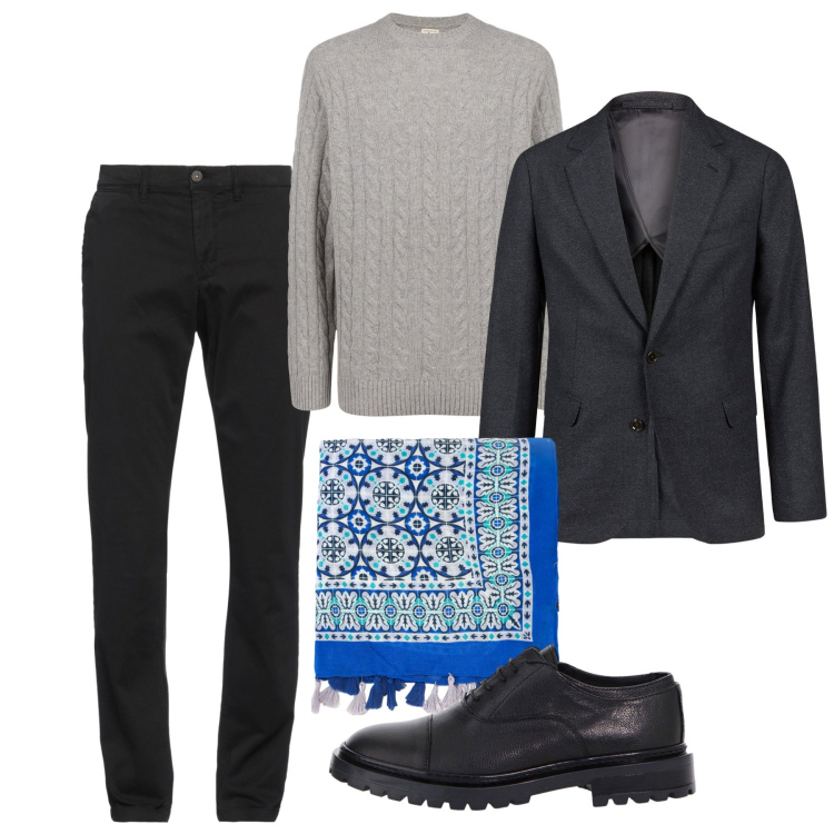 Outfit uomo - Foulard. Stile Trendy per Serata speciale. Abbinamento con pantaloni chino, sciarpe, scarpe stringate, giacche, maglieria.