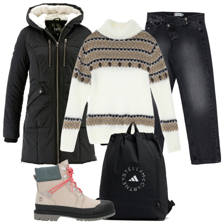 Outfit donna - Week a Cortina. Stile Casual per Tutti i giorni. Abbinamento con giacche sportive, stivaletti, maglieria, jeans, zaini.
