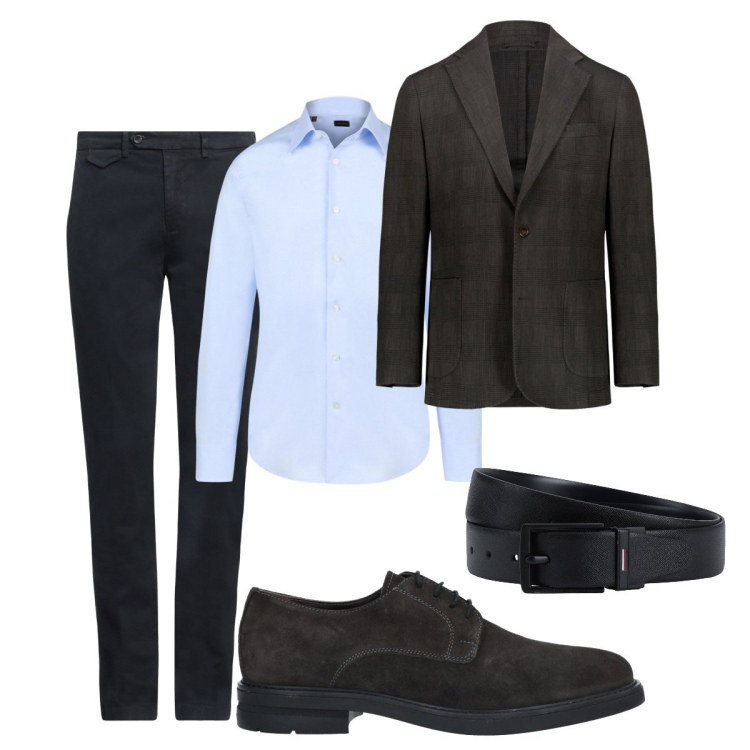 Outfit uomo - Total look #2038273. Stile Business/Elegante per Ufficio. Abbinamento con scarpe stringate, pantaloni chino, cinture, giacche, camicie.