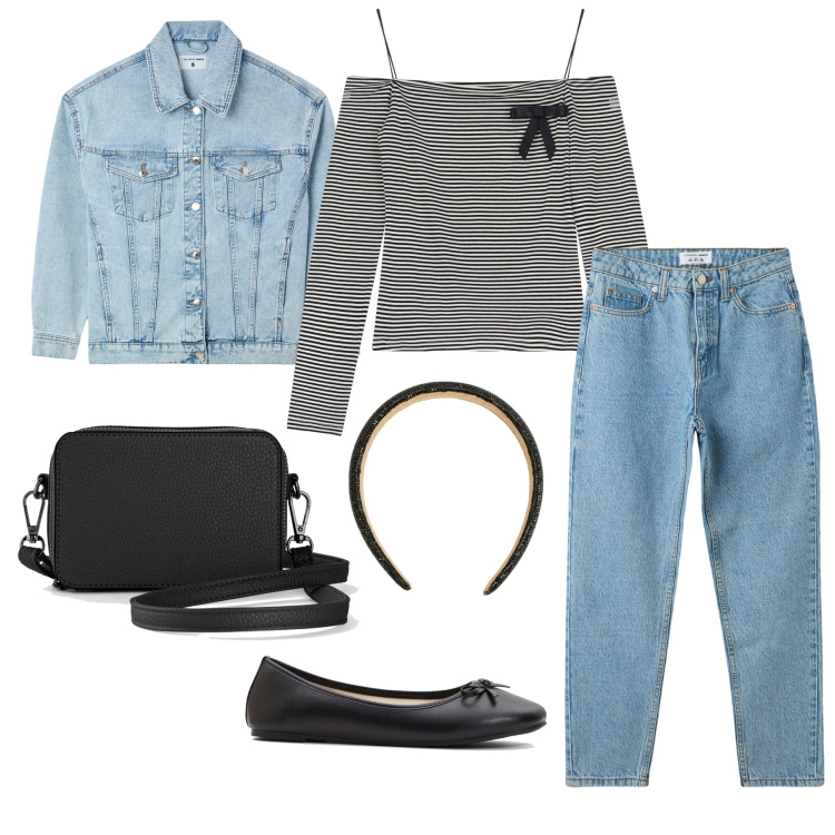 Outfit donna - Parigina. Stile Bon Ton per Tutti i giorni. Abbinamento con borse a tracolla, ballerine, jeans mom, cerchietti, cappotti, maglieria.