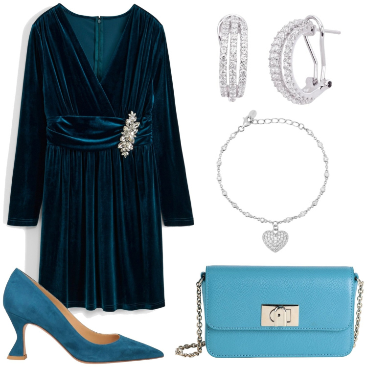 Outfit donna - Total look #2038315. Stile Chic per Cerimonia. Abbinamento con vestiti, décolleté, borse a tracolla, orecchini, braccialetti.