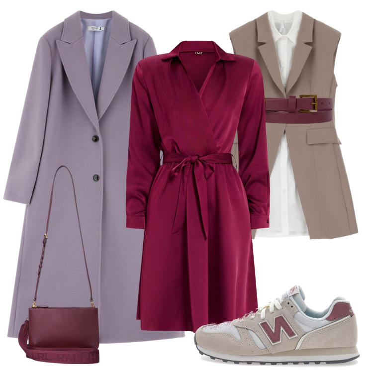 Outfit donna - Sovrapposizioni. Stile Preppy per Tutti i giorni. Abbinamento con vestiti corti, cappotti, vestiti senza maniche, borse a tracolla, sneakers, cinture.