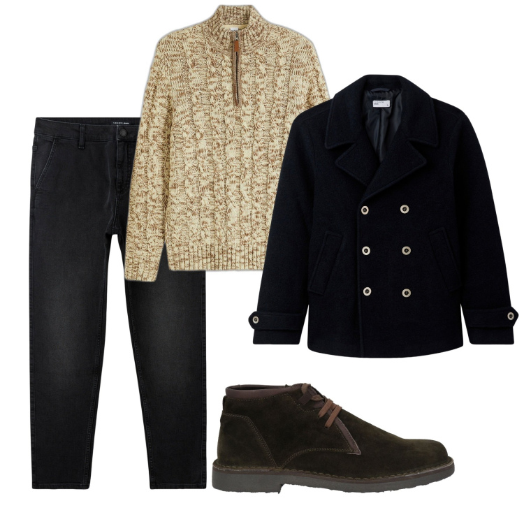 Outfit uomo - Pull melange. Stile Casual per Tutti i giorni. Abbinamento con maglieria, stivali e stivaletti, jeans, cappotti.