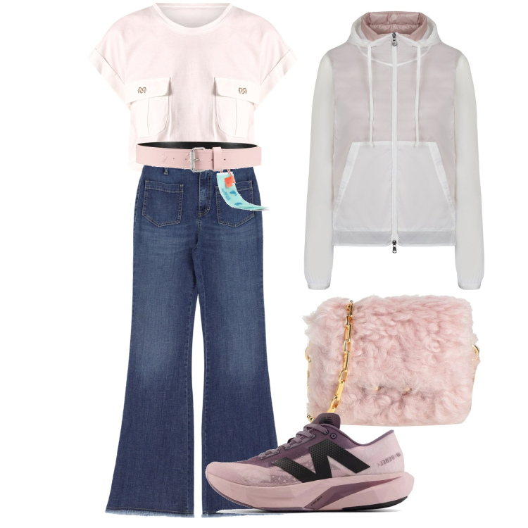 Outfit donna - Un po di rosa..... Stile Casual chic per Tutti i giorni. Abbinamento con borse a tracolla, cinture, sneakers, t-shirt, jeans, blazer.