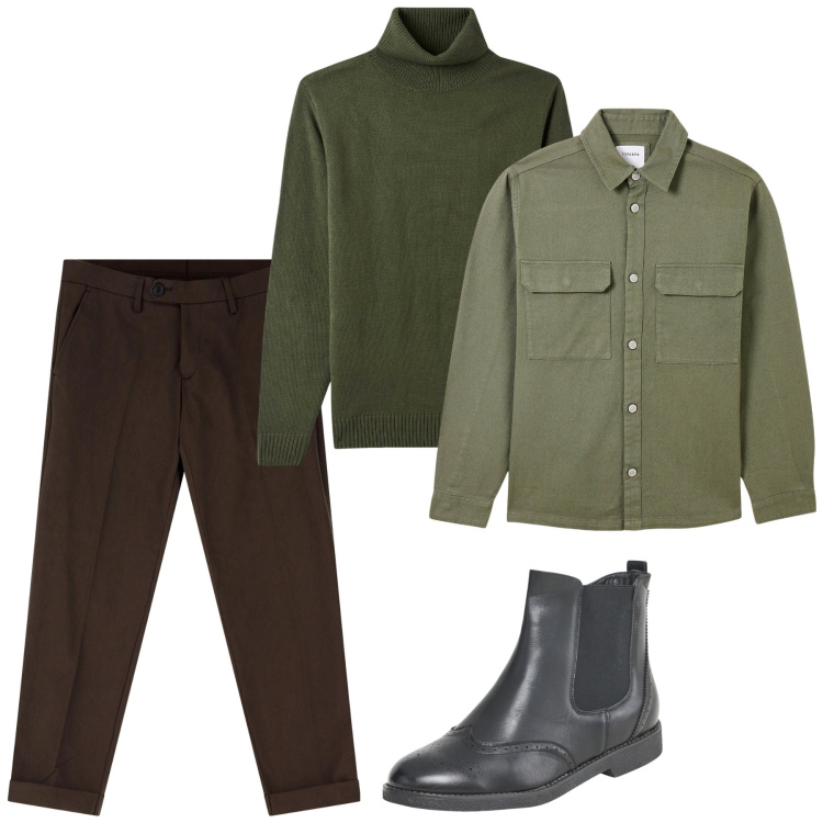 Outfit uomo - Dolcevita e pinces. Stile Casual per Tutti i giorni. Abbinamento con cappotti, stivali e stivaletti, maglieria, pantaloni chino.