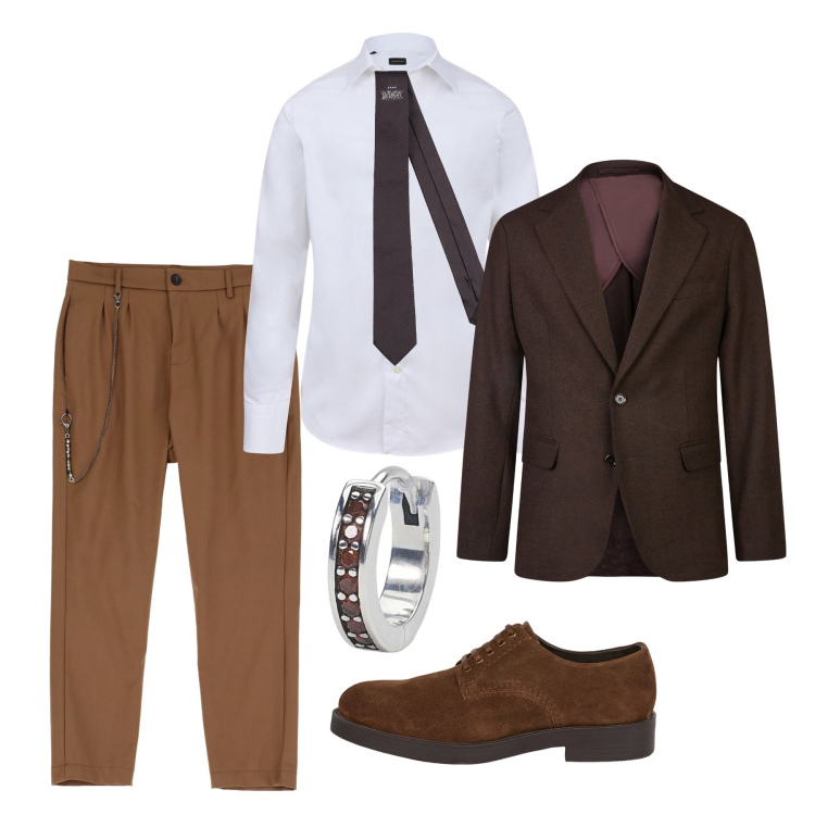 Outfit uomo - Classic mood. Stile Business/Elegante per Tutti i giorni. Abbinamento con cravatte, orecchini, pantaloni, giacche, camicie, scarpe stringate.