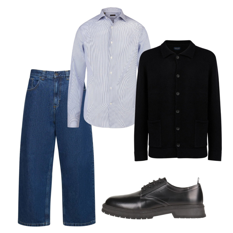 Outfit uomo - I jeans flare per lui. Stile Trendy per Tutti i giorni. Abbinamento con scarpe stringate, camicie, jeans, cardigans.