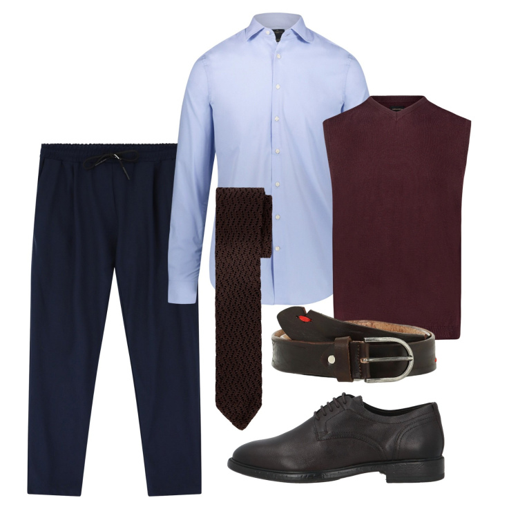 Outfit uomo - Il fascino della cravatta. Stile Business/Elegante per Serata speciale. Abbinamento con scarpe stringate, pantaloni, cinture, camicie, gilet, cravatte.