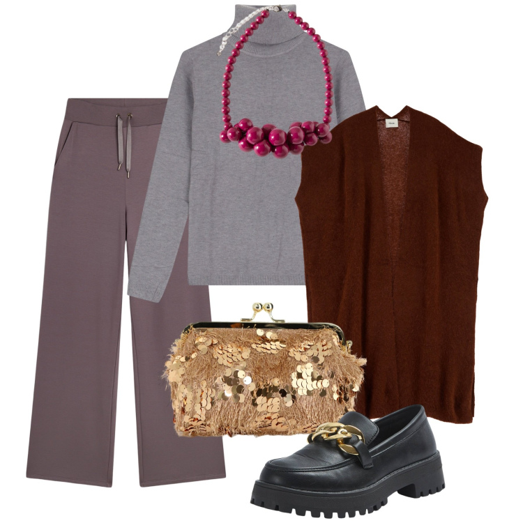 Outfit donna - Urban Escape. Stile Urban per Serata fuori. Abbinamento con mocassini, maglieria, pantaloni, cappotti, borse a spalla, collane.