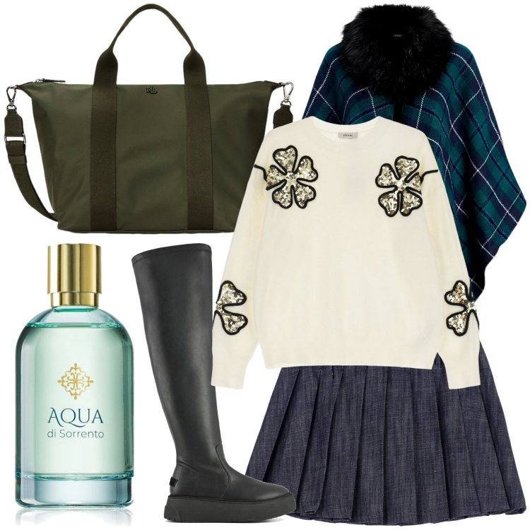 Outfit donna - Profumo di fresco.... Stile Urban per Tutti i giorni. Abbinamento con profumi, minigonne, pullovers, cappe, borse tote, stivali sopra il ginocchio.