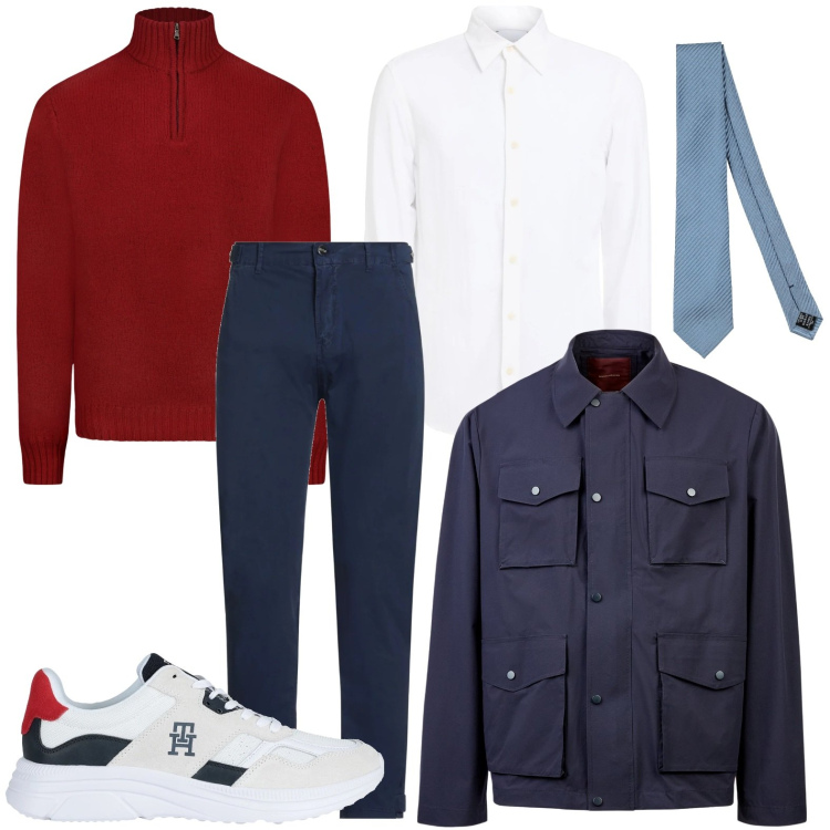 Outfit uomo - Il pull con la zip. Stile Casual per Ufficio. Abbinamento con pantaloni, cravatte, sneakers, camicie, maglieria, giacche.