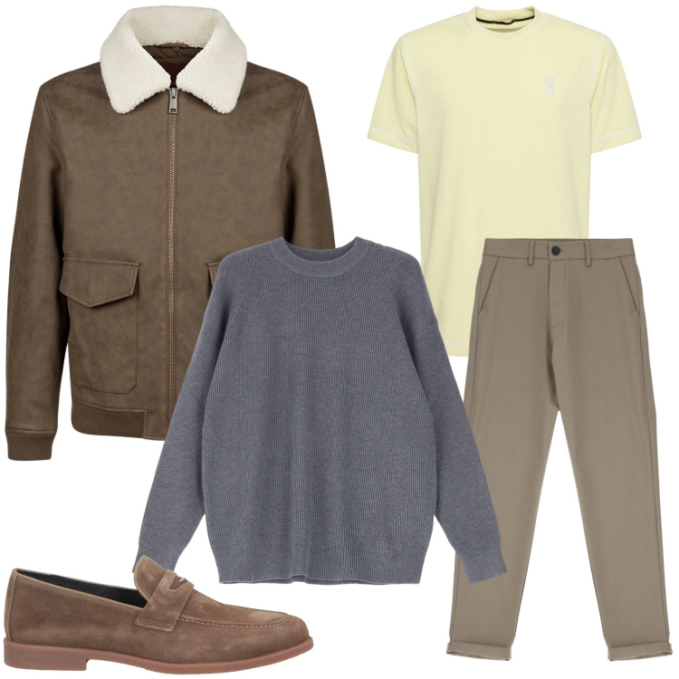 Outfit uomo - Easy work. Stile Urban per Ufficio. Abbinamento con scarpe stringate, pantaloni, pullovers, giacche, t-shirt.