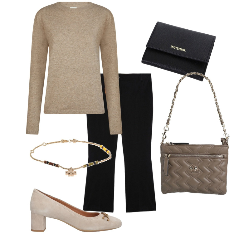 Outfit donna - Total look #2038557. Stile Basic per Ufficio. Abbinamento con décolleté, borse a mano, braccialetti, portafogli, pantaloni, maglieria.