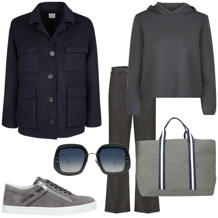 Outfit donna - Total look #2038561. Stile Basic per Tutti i giorni. Abbinamento con sneakers, borse a mano, occhiali da sole, maglieria, pantaloni, cappotti.