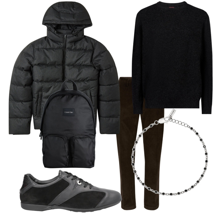 Outfit uomo - Total look #2038565. Stile Urban per Tutti i giorni. Abbinamento con borse sportive, sneakers, giacche, braccialetti, maglieria, pantaloni.