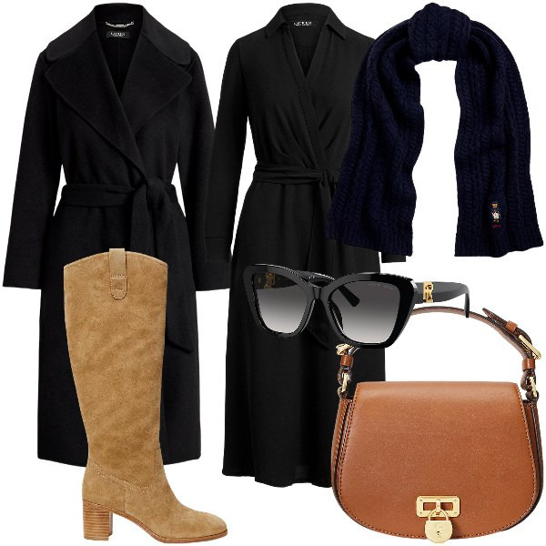 Outfit donna - Total look #2038571. Stile Basic per Tutti i giorni. Abbinamento con occhiali da sole, stivali, borse a tracolla, vestiti, sciarpe, cappotti.