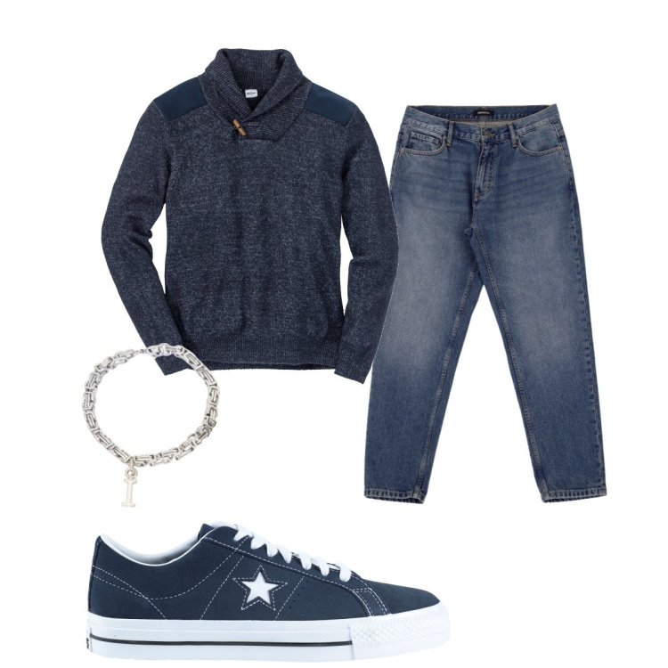 Outfit uomo - Total look #2038589. Stile Casual per Tutti i giorni. Abbinamento con maglieria, sneakers, jeans, braccialetti.