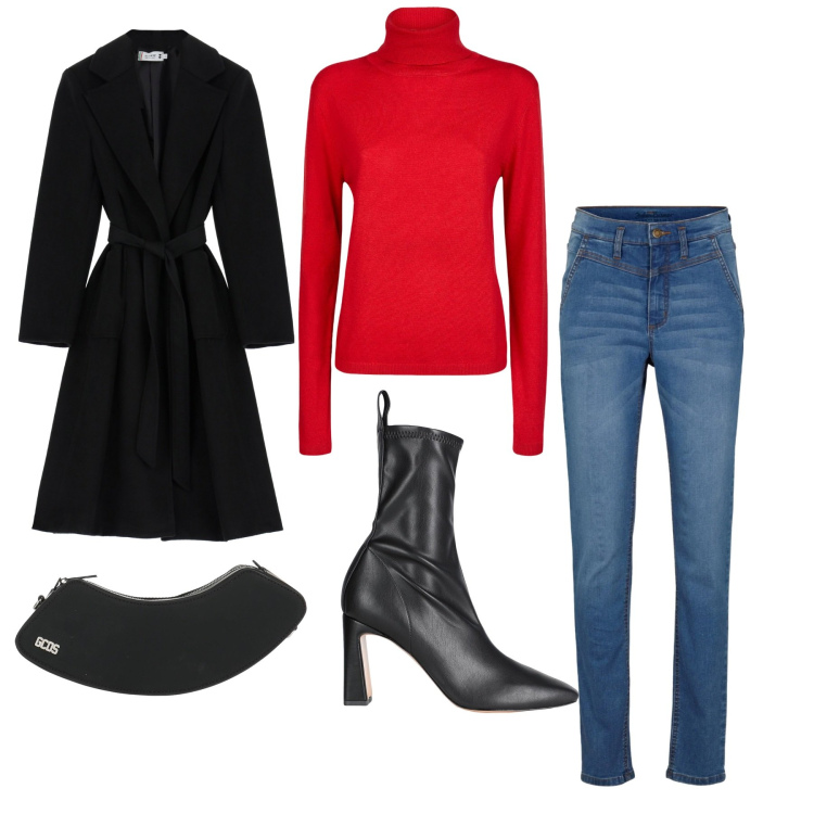 Outfit donna - Skinny. Stile Minimal per Tutti i giorni. Abbinamento con jeans skinny, stivaletti, borse a spalla, cappotti, maglieria.