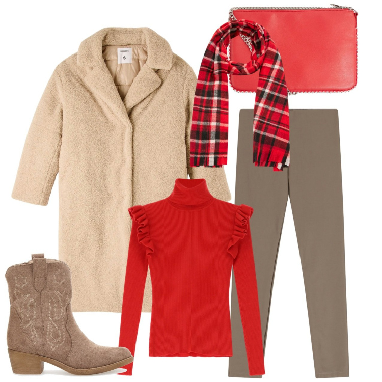 Outfit donna - Cappotti avvolgenti e maxi sciarpe - Foc. Stile Bon Ton per Tutti i giorni. Abbinamento con borse a tracolla, cappotti, sciarpe, maglieria, pantaloni skinny, stivaletti.