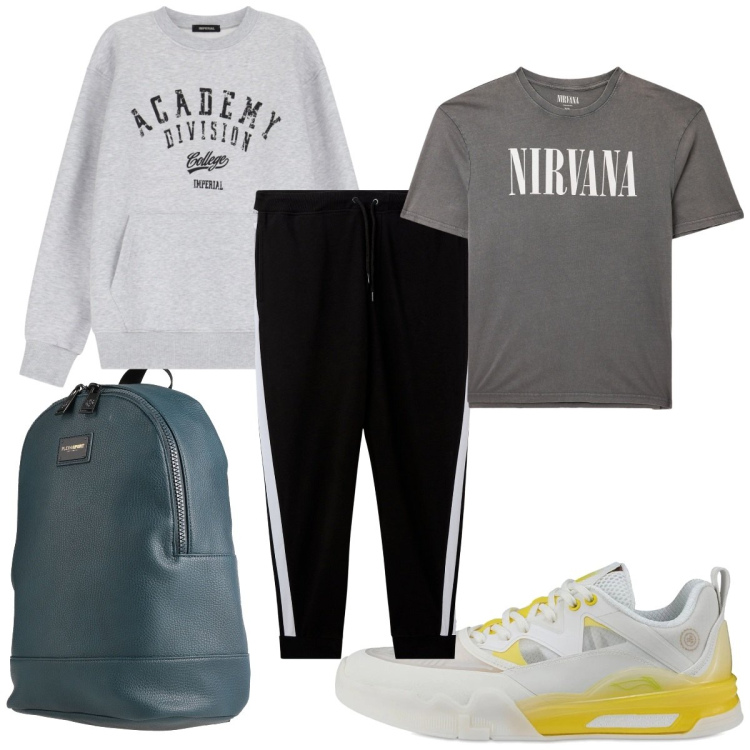 Outfit uomo - Total look #2038658. Stile Trendy per Sport. Abbinamento con borse sportive, pantaloni, t-shirt, felpe, sneakers.