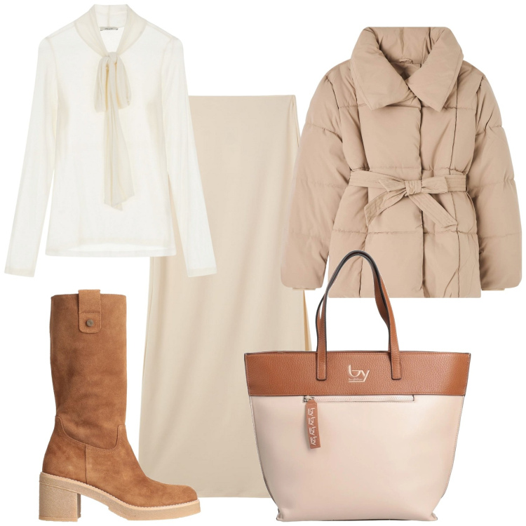 Outfit donna - Piumino bon ton. Stile Bon Ton per Tutti i giorni. Abbinamento con stivali, borse a mano, gonne lunghe, piumini, maglieria.