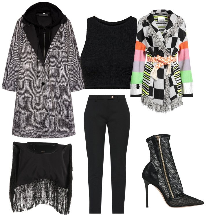 Outfit donna - Un cappotto elegante. per Serata fuori. Abbinamento con cardigans, borse a mano, pantaloni, stivaletti, cappotti, top.