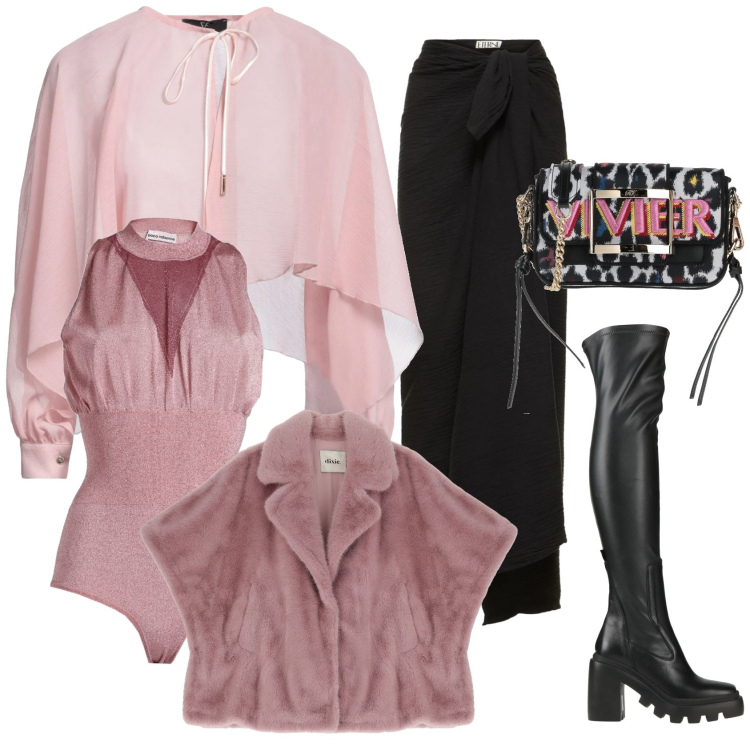 Outfit donna - Pink rock. Stile Rock per Serata fuori. Abbinamento con camicie, stivali, borse a tracolla, body, blazer, gonne.