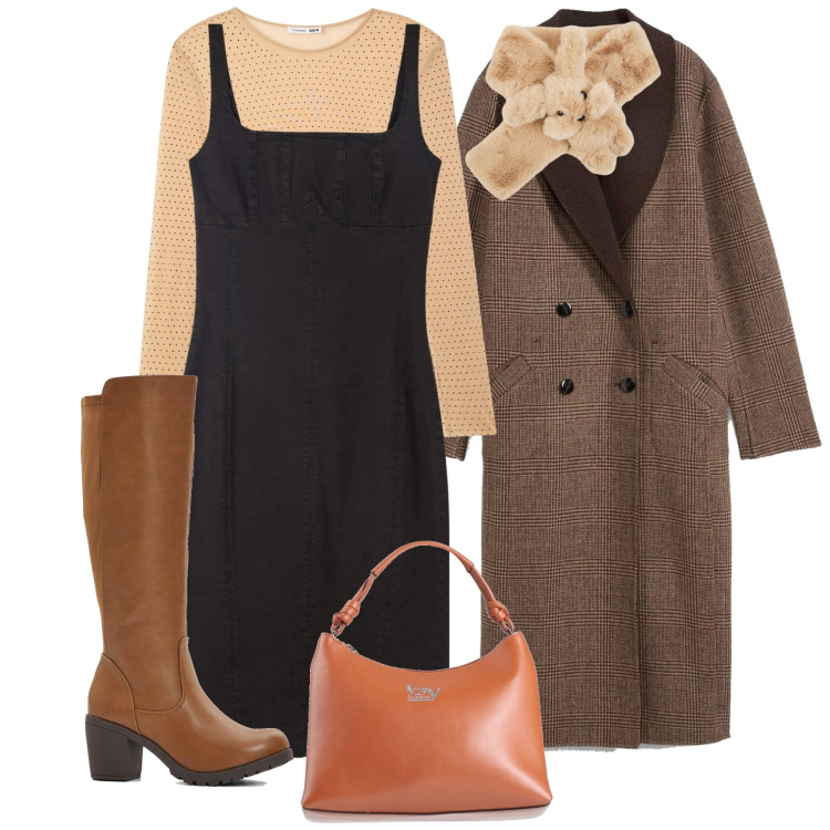 Outfit donna - Gioia. Stile Chic per Tutti i giorni. Abbinamento con stivali, cappotti, borse a mano, vestiti lunghi, sciarpe, maglieria.