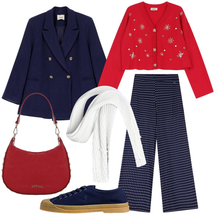Outfit donna - Urban style. Stile Urban per Tutti i giorni. Abbinamento con blazer, cardigans, pantaloni, sciarpe, borse a spalla, sneakers.