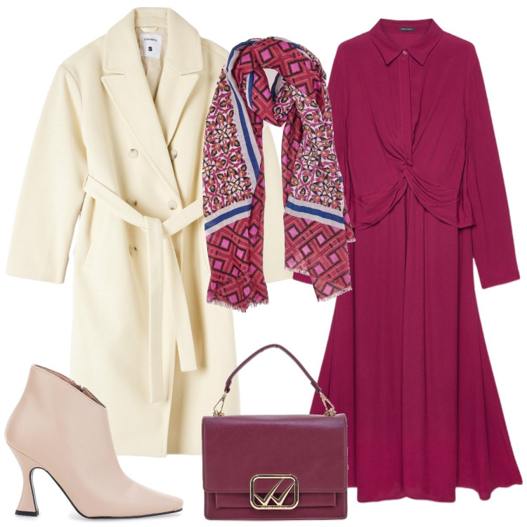 Outfit donna - Total look #2038856. Stile Boho per Tutti i giorni. Abbinamento con cappotti, foulard, stivaletti, vestiti lunghi, borse a tracolla.