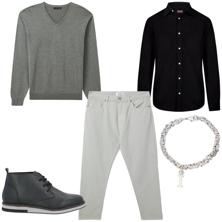 Outfit uomo - Total look #2038868. Stile Casual per Tutti i giorni. Abbinamento con stivali e stivaletti, maglieria, pantaloni, braccialetti, camicie.