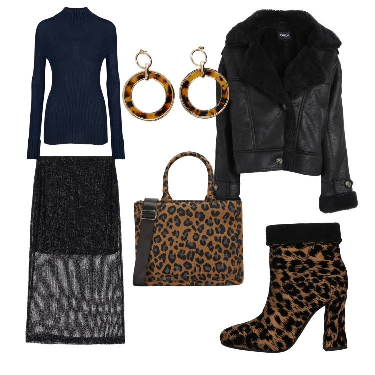 Outfit donna - Total look #2038869. Stile Casual chic per Tutti i giorni. Abbinamento con blazer, stivaletti, shopping bag, gonne longuette, orecchini, maglieria.