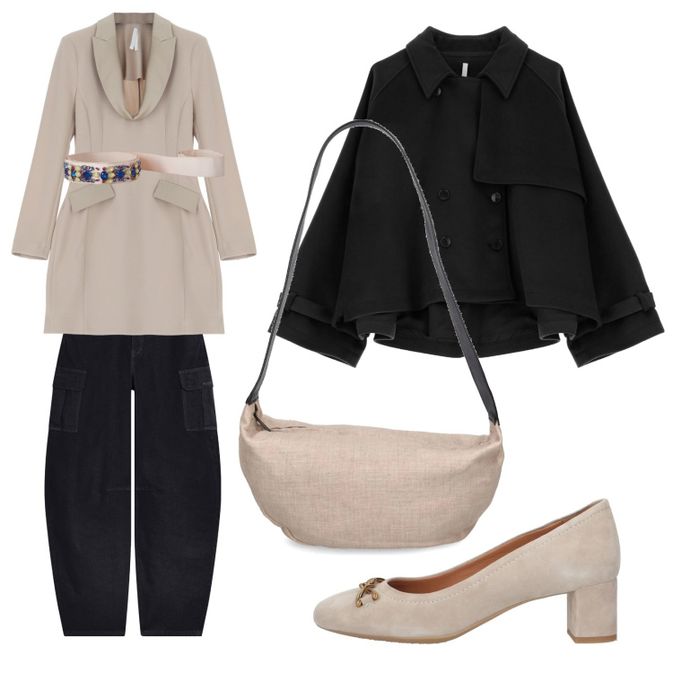 Outfit donna - Total look #2038877. Stile Trendy per Ufficio. Abbinamento con décolleté, vestiti corti, caban, pantaloni cargo, cinture, borse a spalla.